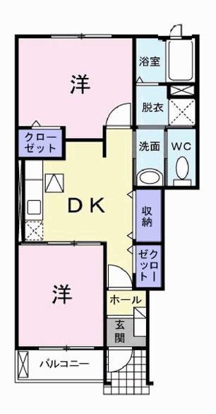 ウッズ・スクエアーA(2DK/1階)の間取り写真