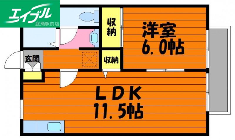 サンガーデン倉敷B棟(1LDK/1階)の間取り写真