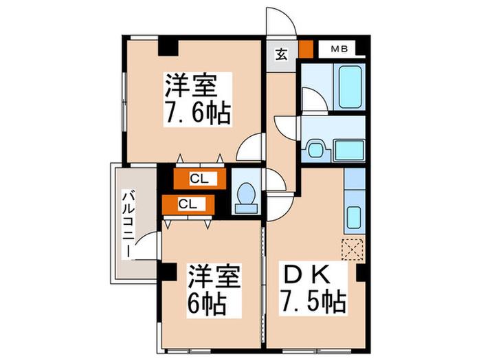 コンフォール川和(2DK/2階)の間取り写真
