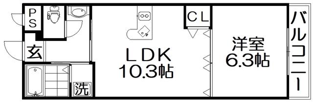 京阪本線 枚方公園駅 徒歩9分 3階建 築19年(1LDK/1階)の間取り写真