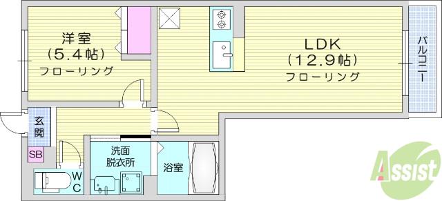 アビタシオン小田原長丁通(1LDK/1階)の間取り写真