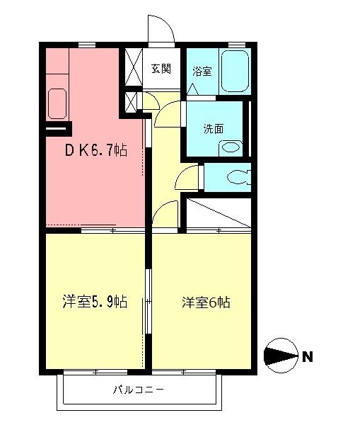 リバーパークA(2DK/2階)の間取り写真