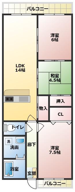 ボヌール仲嶌A(3LDK/2階)の間取り写真