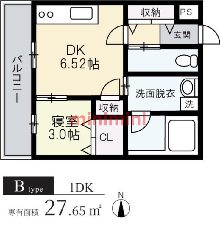インペリアル京口(1DK/3階)の間取り写真