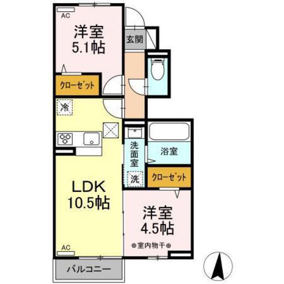 ガーデンヒルズ B(2LDK/1階)の間取り写真