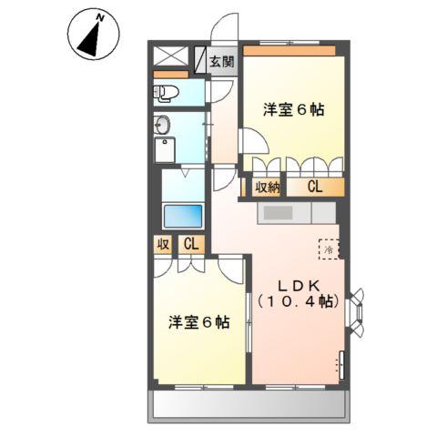 ピュアローズ(2LDK/2階)の間取り写真