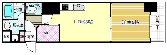 サムティ江戸堀ASUNT(1LDK/13階)の間取り写真