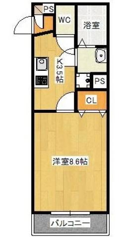 ECRAS(1K/3階)の間取り写真