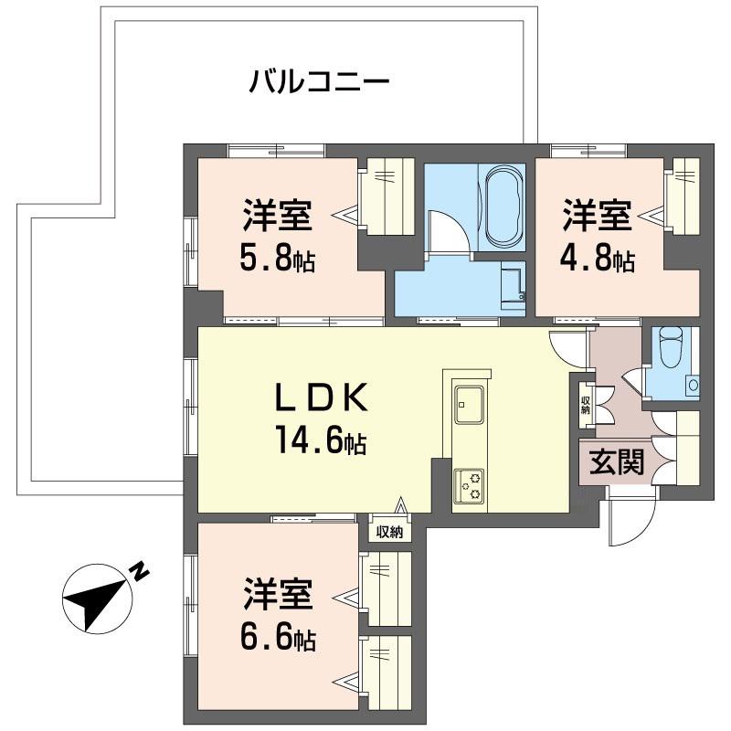 ベルカント(3LDK/4階)の間取り写真