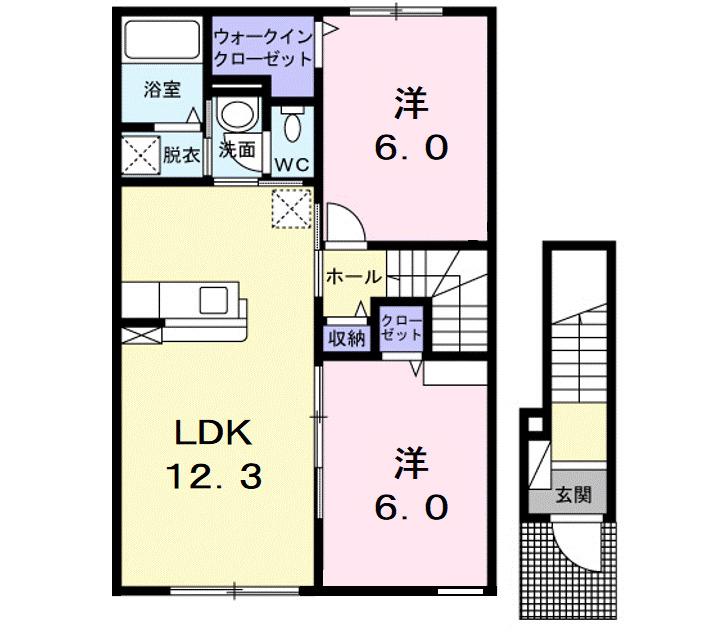プレリヴィエール(2LDK/2階)の間取り写真