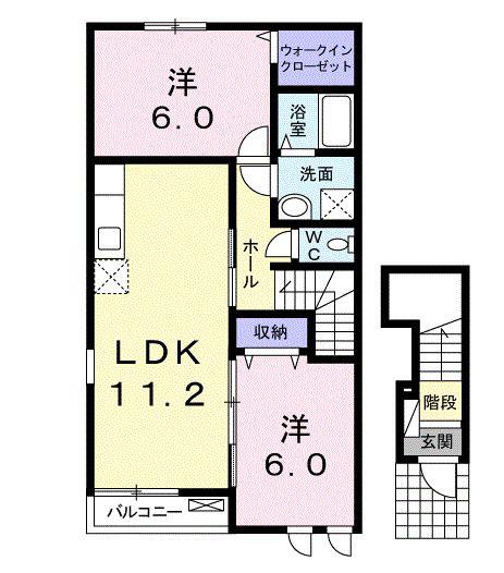 サザンコンフォートI(2LDK/2階)の間取り写真