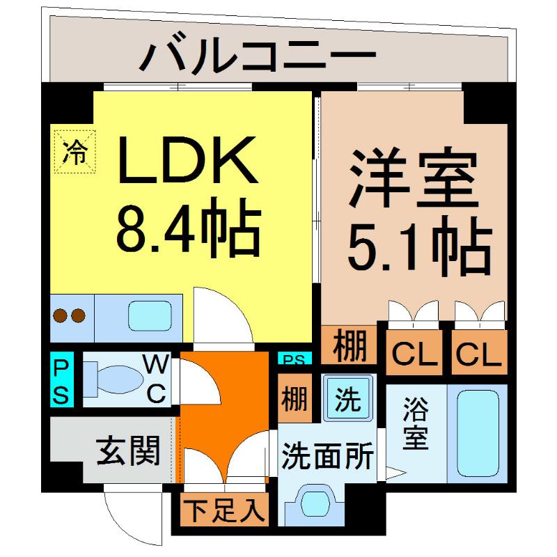 ビジャ松原(1LDK/4階)の間取り写真