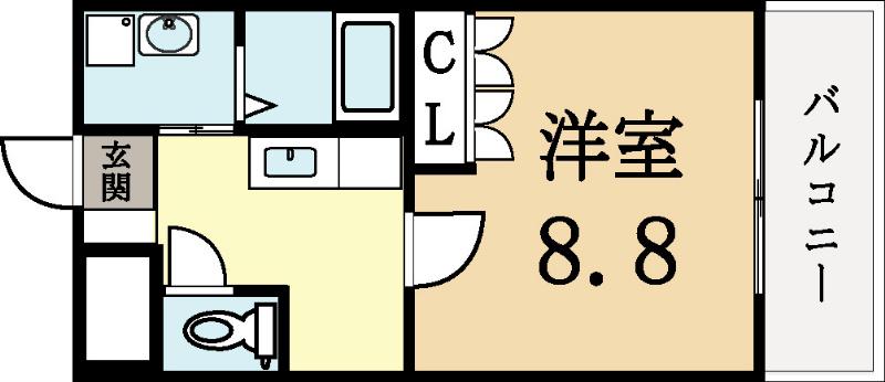 エクセル城陽(1K/1階)の間取り写真