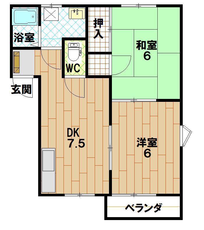 アルカディア(2DK/2階)の間取り写真