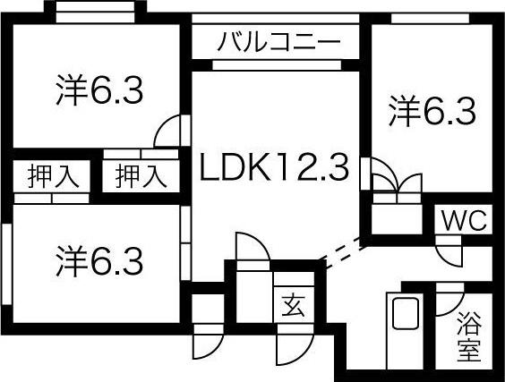 ドエル宮の森パートI(3LDK/2階)の間取り写真