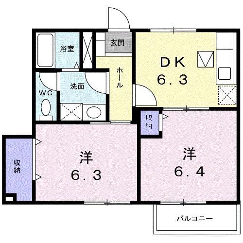 グランソレイユ II(2DK/1階)の間取り写真