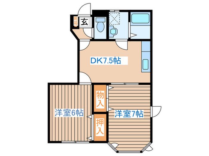 ファーテェィルアース PARTII B棟(2DK/1階)の間取り写真