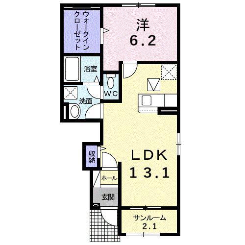 ニューグリーンパーク イナバ(1LDK/1階)の間取り写真