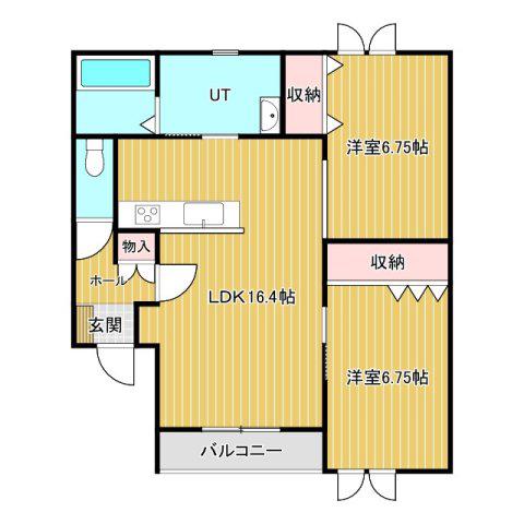 プリマ若松A(2LDK/2階)の間取り写真