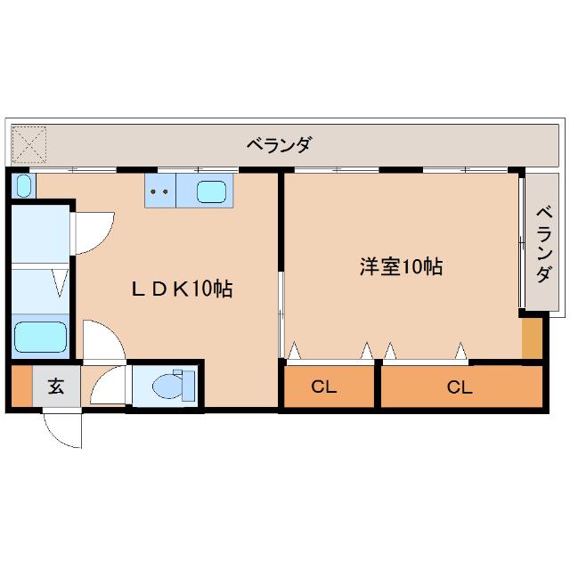 岡崎アパート(1LDK/2階)の間取り写真