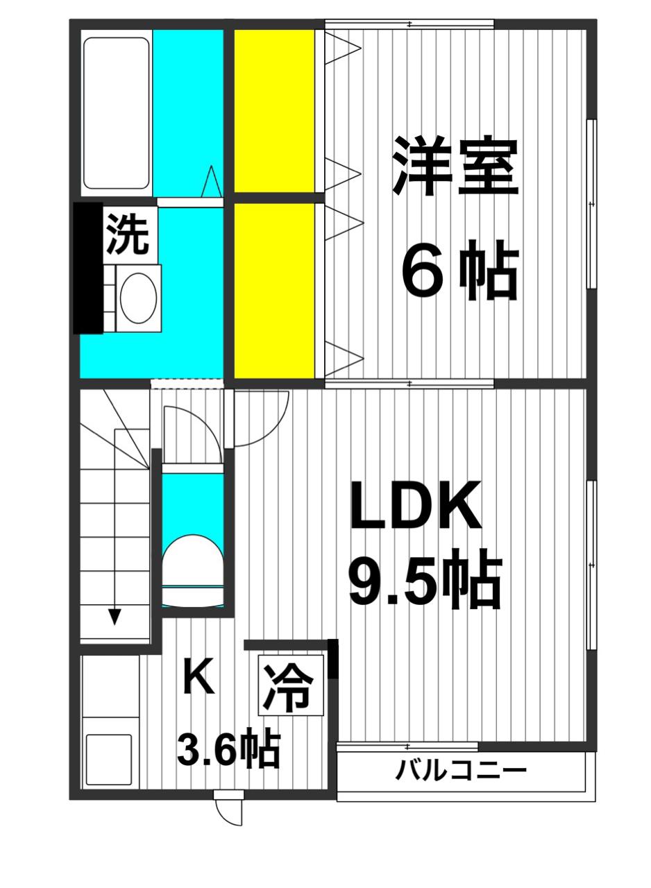 アムールLUSTER(1LDK/2階)の間取り写真