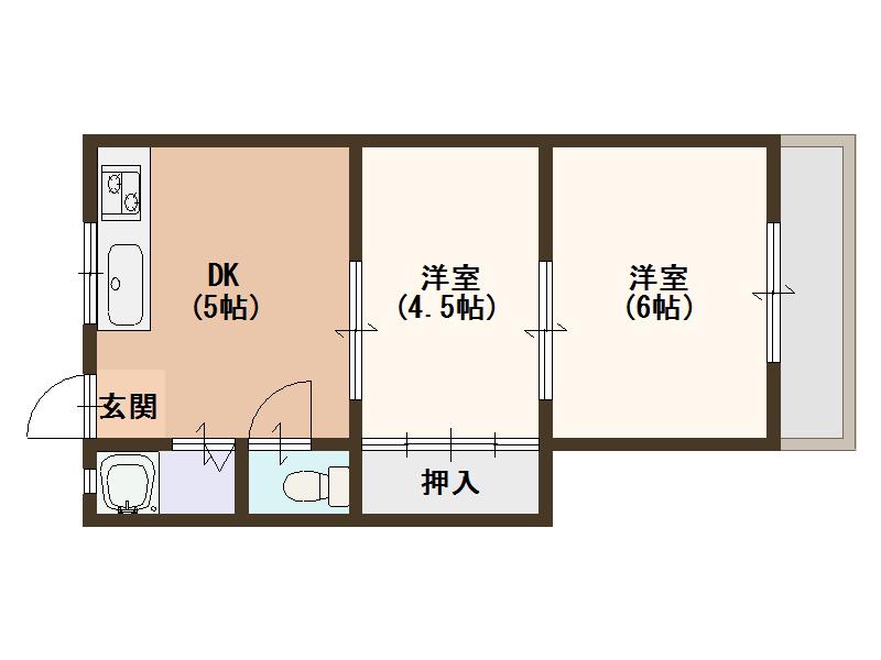 タカイレジデンス(2DK/2階)の間取り写真