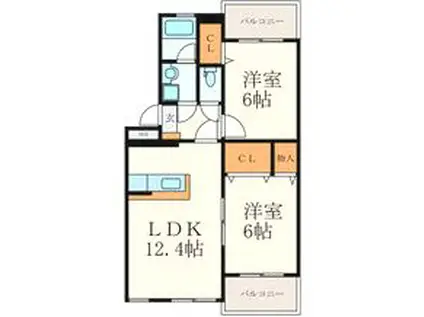 エスベランサ南小倉(2LDK/1階)の間取り写真