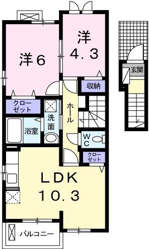 エストアロッジオ(2LDK/2階)の間取り写真