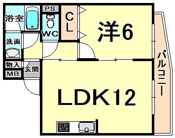 ミスターK北武庫之荘(1LDK/1階)の間取り写真
