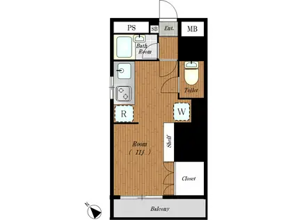 リバービュー青葉台(ワンルーム/1階)の間取り写真