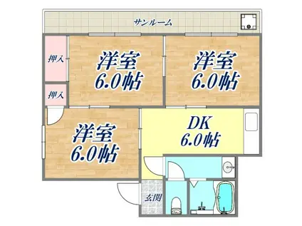 福興ビル(3DK/3階)の間取り写真