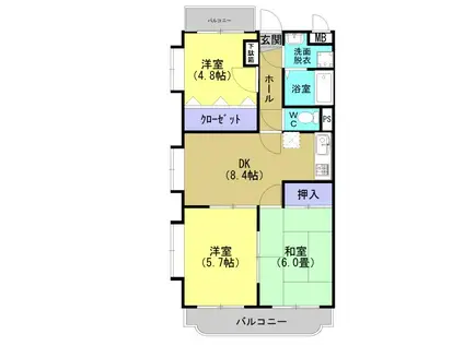 サンライズ吉野A棟(3DK/2階)の間取り写真