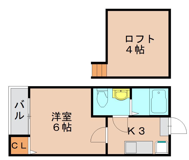 HKRRコーポ馬出(1K/2階)の間取り写真