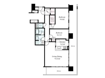 ヴィークタワー南堀江(2LDK/15階)の間取り写真