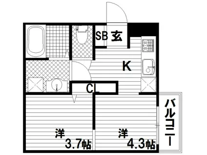 エヌエムキャラントドゥ(2K/2階)の間取り写真