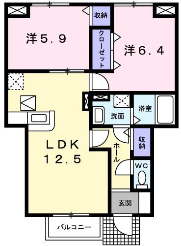 上の森ハウス(2LDK/1階)の間取り写真