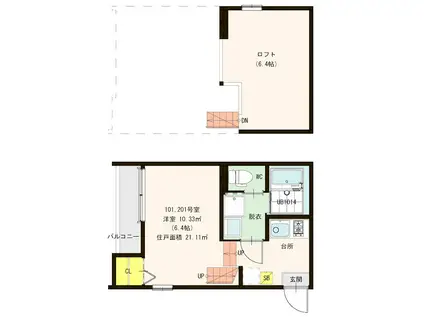 ハーモニーテラス和白(1K/1階)の間取り写真