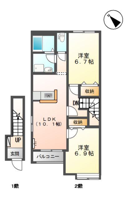 アース・カラー(2LDK/2階)の間取り写真
