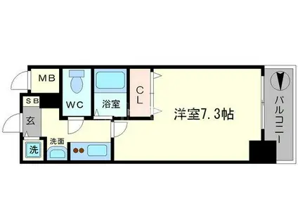 ラドゥセール難波東(1K/13階)の間取り写真