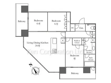 ブリリアグランデみなとみらいパークフロントタワー(3LDK/28階)の間取り写真