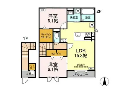 ARRIVO・E(2LDK/2階)の間取り写真