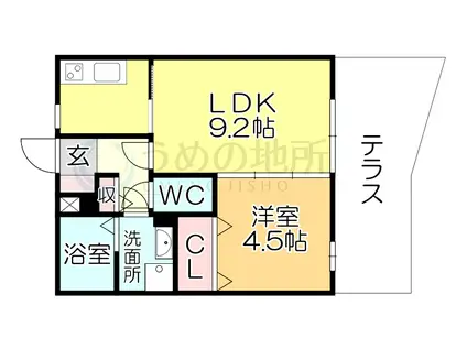 メルベーユ・ドミールD棟(1LDK/1階)の間取り写真