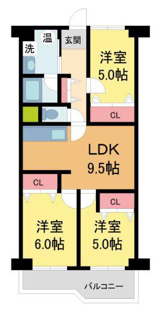 武庫川ニュースカイハイツ(3LDK/6階)の間取り写真