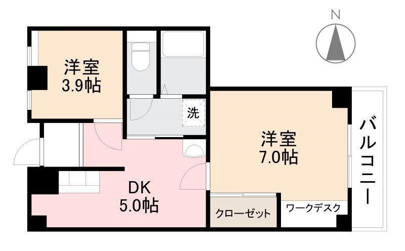 パールビルハスイ(2DK/6階)の間取り写真