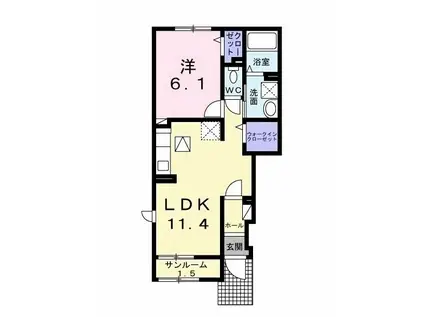 キャンビリーI(1LDK/1階)の間取り写真