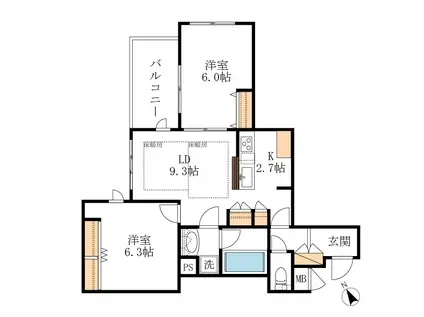 ドマーニ山王(2LDK/2階)の間取り写真
