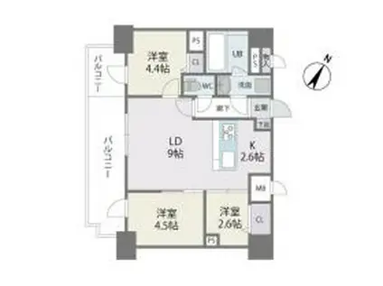 MODERN PALAZZO 天神南II(3LDK/11階)の間取り写真