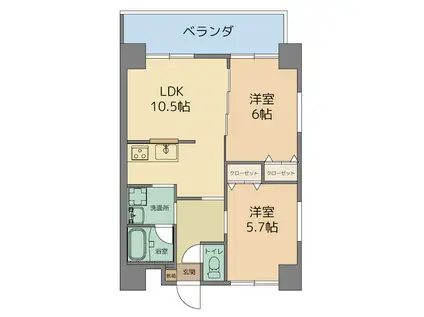 URUMAテラス(2LDK/4階)の間取り写真