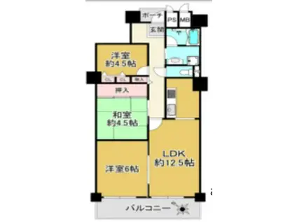 パームスクエアジェームズ山(3LDK/12階)の間取り写真