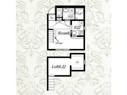 PRIMA ART 海老名(1K/2階)の間取り写真